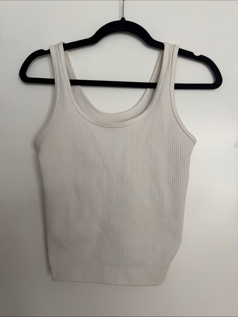 a new day Cream Ribbed Scoop Neck Tank Top Sleeveless Layering Basic S